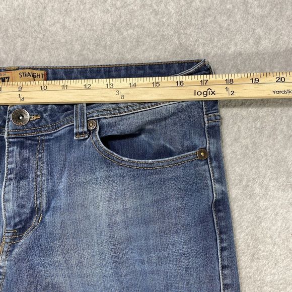 Seven7 Jeans Womens 34x28 Blue Denim‎ Straight Fit Faded Whiskered Distressed - Picture 5 of 14